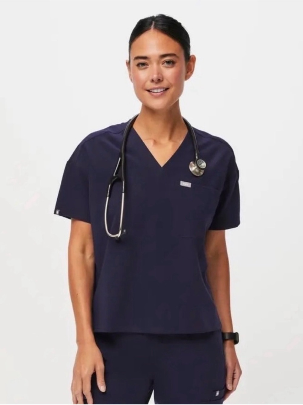 FIGS Women's V-Neck Scrub Top in Navy